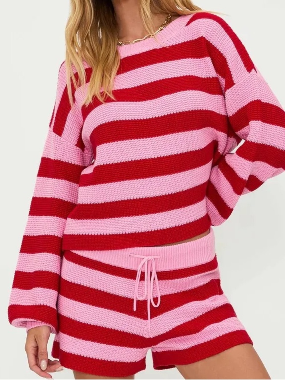 Beach Riot Ava Cotton Cover Up Sweater in Pink & Red - size XS
